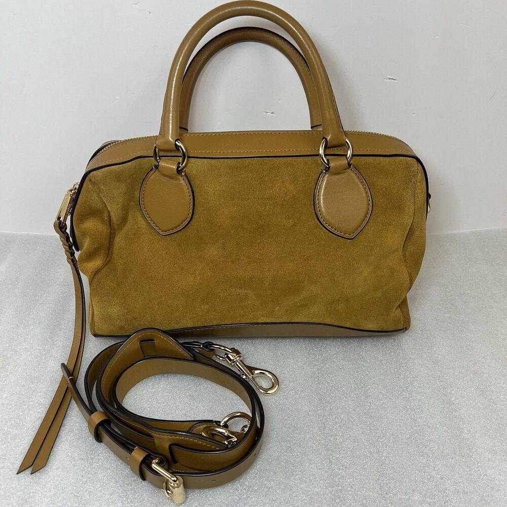 Rebecca Minkoff Pippa Duffle Brown Suede Leather Crossbody Handbag Purse Bag
